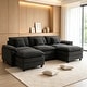 preview thumbnail 50 of 109, Modular Cloud Chenille Sectional Sofa with Ottomans, Deep Seat Convertible L-Shaped or U-Shaped Couch Black/3 Seats with 2 Ottomans - Symmetrical