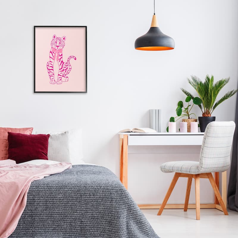 Stupell Mod Chic Tiger with Bow Framed Giclee Art Design By Natalie Carpentieri