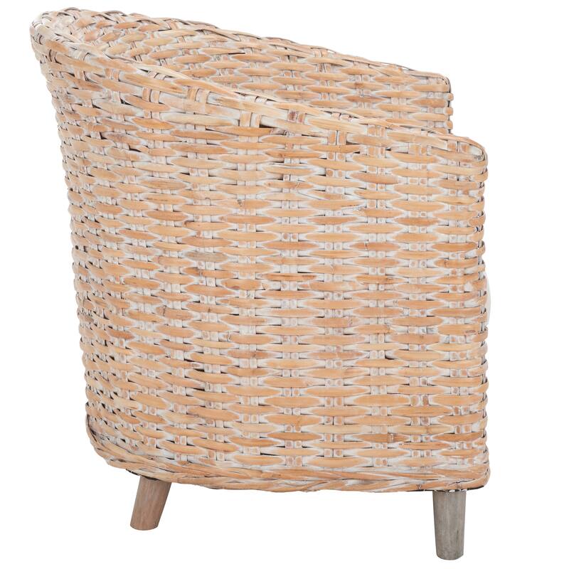 SAFAVIEH Charla Rattan Barrel Chair with Cushion - 29.1" x 27.2" x 32.7" - 29Wx27Dx33H
