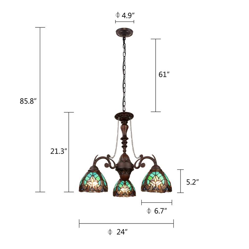 Tiffany Style Victorian Design 3-light Dark Bronze Chandelier - 21.3 High