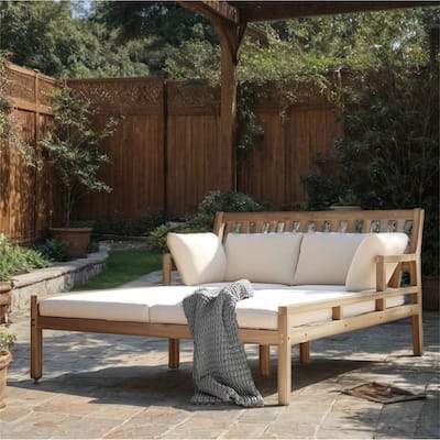 Outdoor Wood Daybed with Four Pillows and Curved Armrests