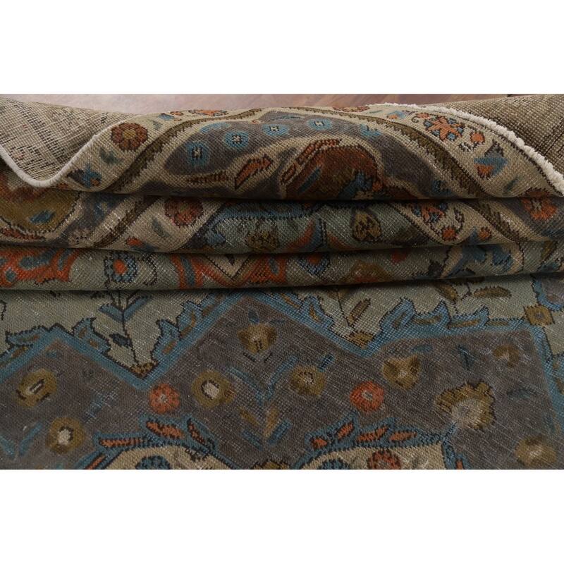 Green Tabriz Vintage Persian Area Rug Hand-Knotted Wool Carpet - 9'7" x 12'9"