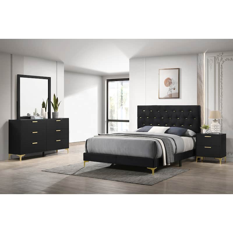 Kendall 4-piece Upholstered Panel Bedroom Set - Black - Queen