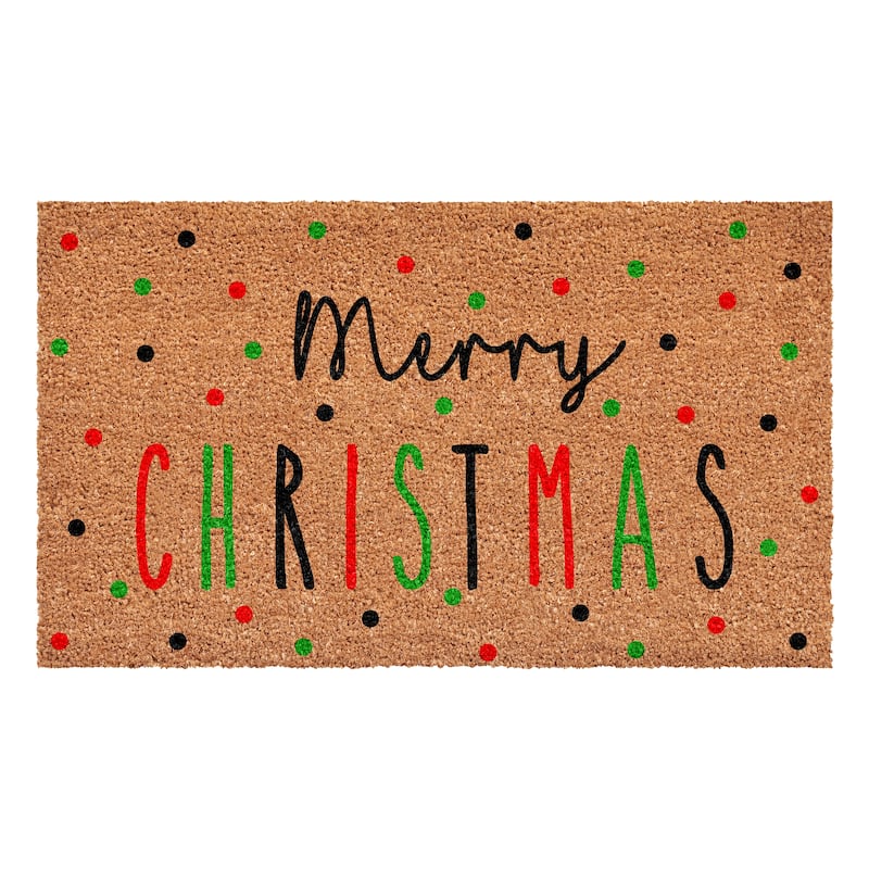 HomeRoots 24" X 36" Brown Black And Green Merry Christmas Outdoor Coir Door Mat - 24.00' X '36.00
