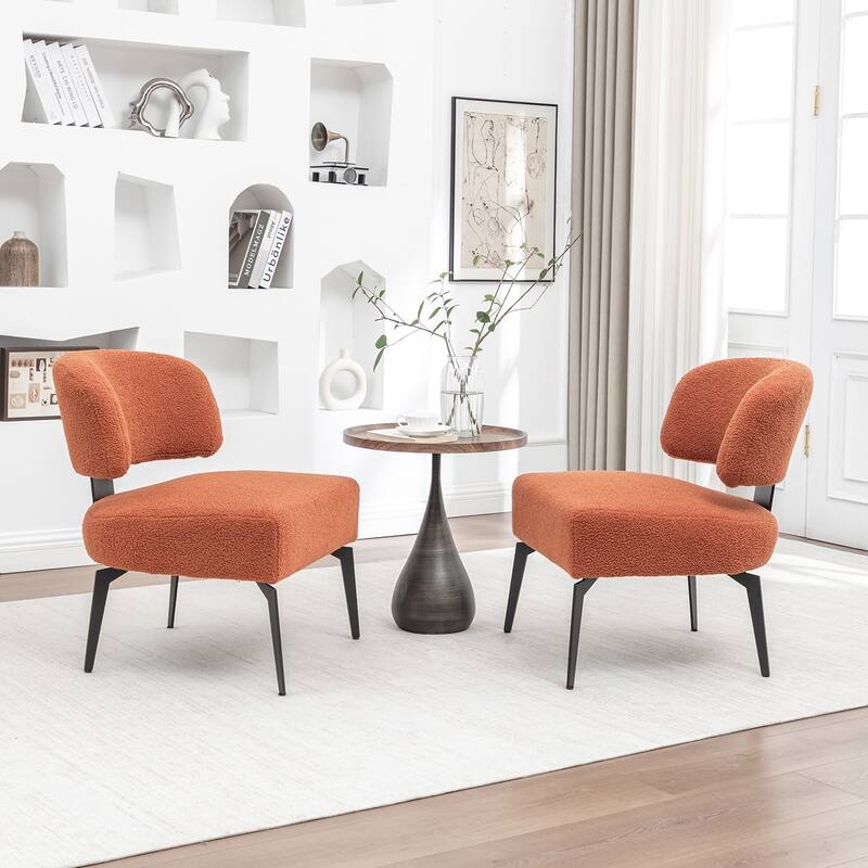 SEYNAR Modern Armless Faux Sherpa Accent Chair with Metal Legs Set of 2