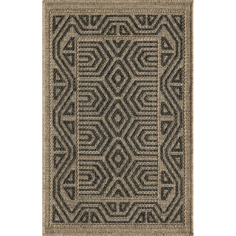 Abani Rugs Patio PAT140A Outdoor Grey Beige Geometric Tribal Area Rug