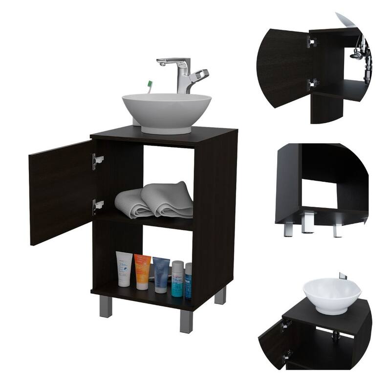 Compact Bathroom Vanity with Resin Sink, Ample Storage, and Humidity-Resistant Legs - 35 Inches High - 17.71in L