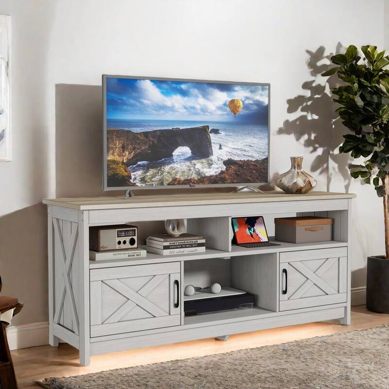 Moasis Farmhouse 59" TV Stand Media Console Entertainment Center with Storage Cabinets and Shelves