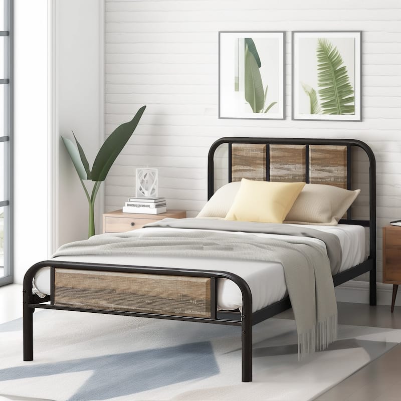 Javlergo Platform Bed Frame with Wooden Headboard, No Box Spring Needed, Slate