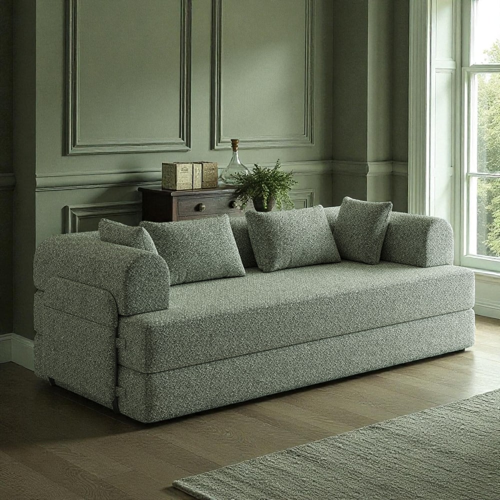 78.7" Convertible Sleeper Sofa Bed, Chenille Folding Mattress Couch with Side Pocket & Pillows, No-Assembly Floor Lounge Sofa