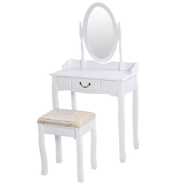 White Vanity Makeup Dressing Table With Rotating Mirror On Sale Overstock 28422303