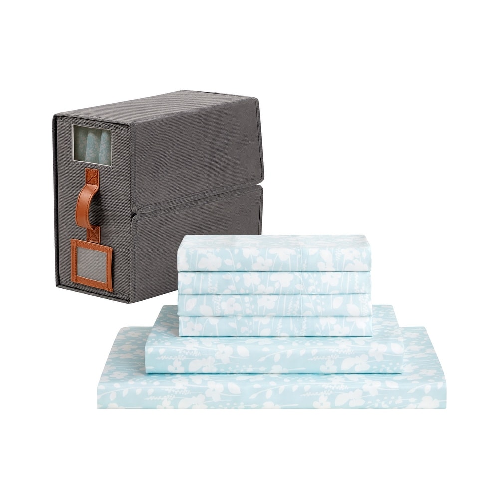 Modern Threads 6-Piece Satin Sheet Set with Deep Pocket Fitted Sheet, 4 Pillowcases, and Organizer