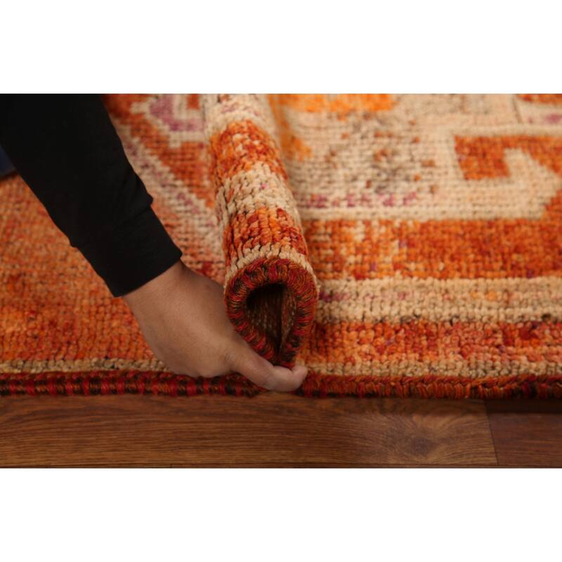Orange Tribal Oushak Oriental Vintage Runner Rug Handmade Wool Carpet - 3'2"x 10'3"
