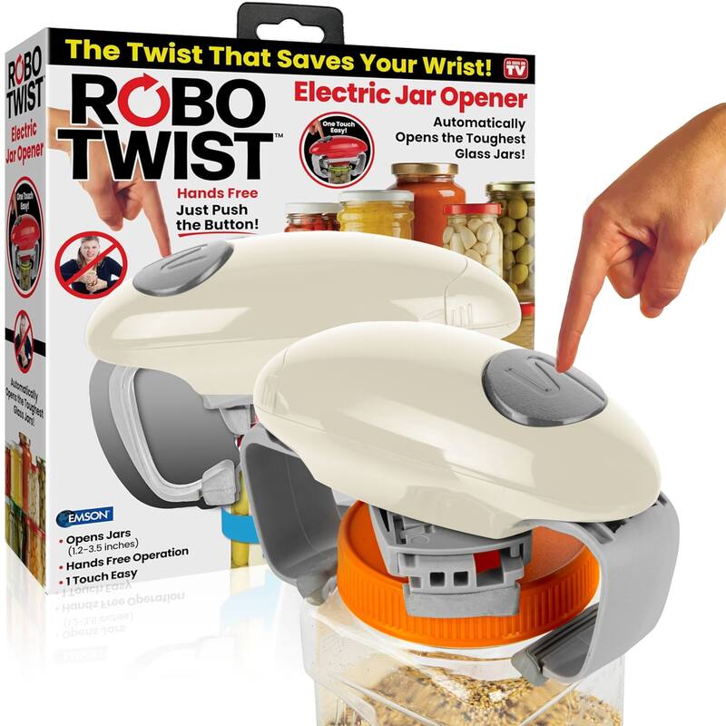 Robo Twist Electric Jar Opener Automatic Hands-Free Kitchen Gadget, Cream