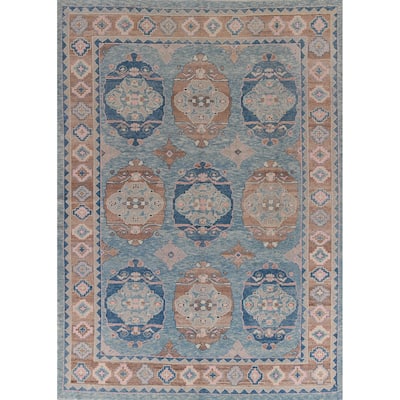 Hand Knotted Oriental 100% Wool Carpet Transitional Geometric Navy Blue & Blues Oushak Area Rug - 12' 1'' X 9' 5''