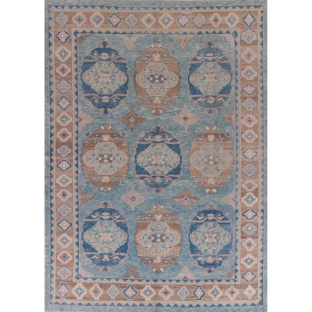 Hand Knotted Oriental 100% Wool Carpet Transitional Geometric Navy Blue & Blues Oushak Area Rug - 12' 1'' X 9' 5''