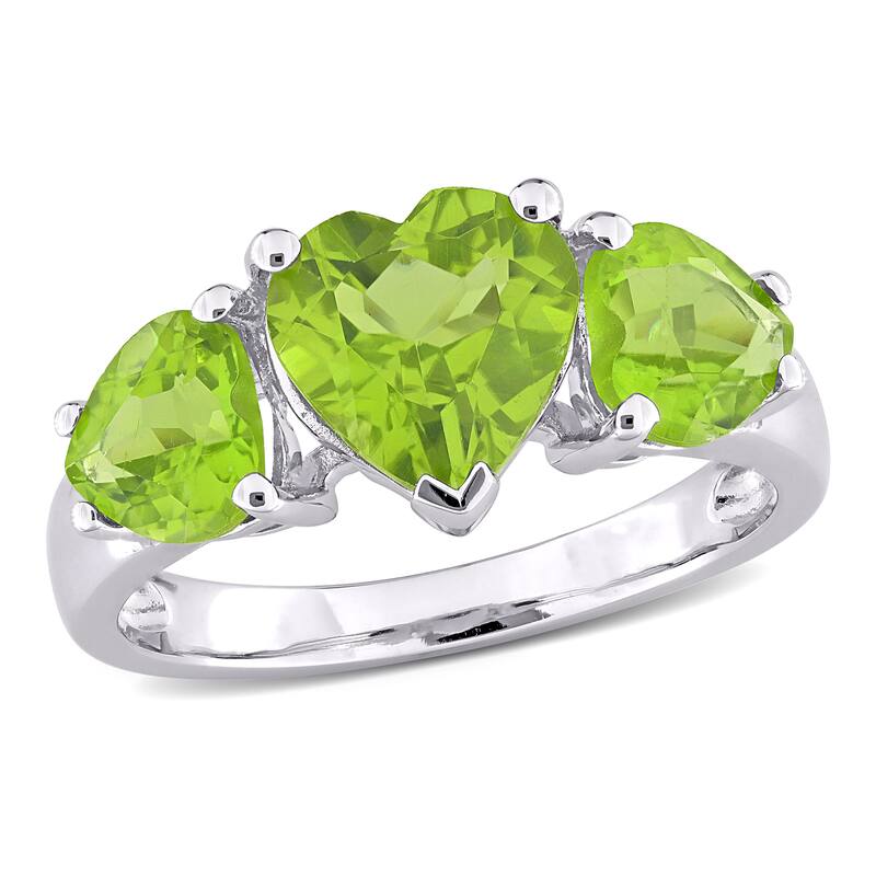 Miadora 3 1/3ct TGW Peridot 3-Stone Heart Ring in Sterling Silver
