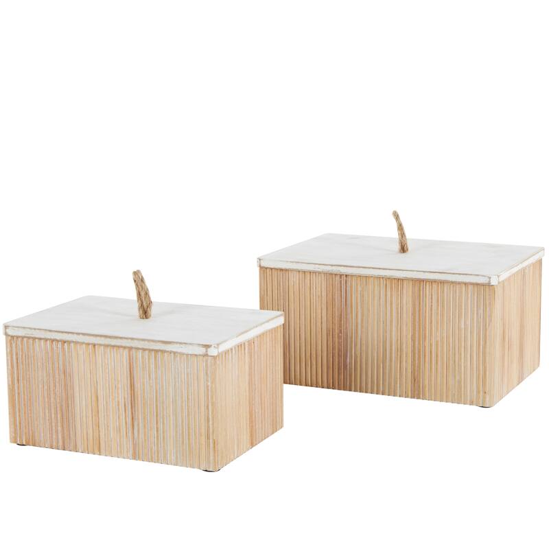 Brown or Cream Wooden Box with White Washed Wood Lids (Set of 2)