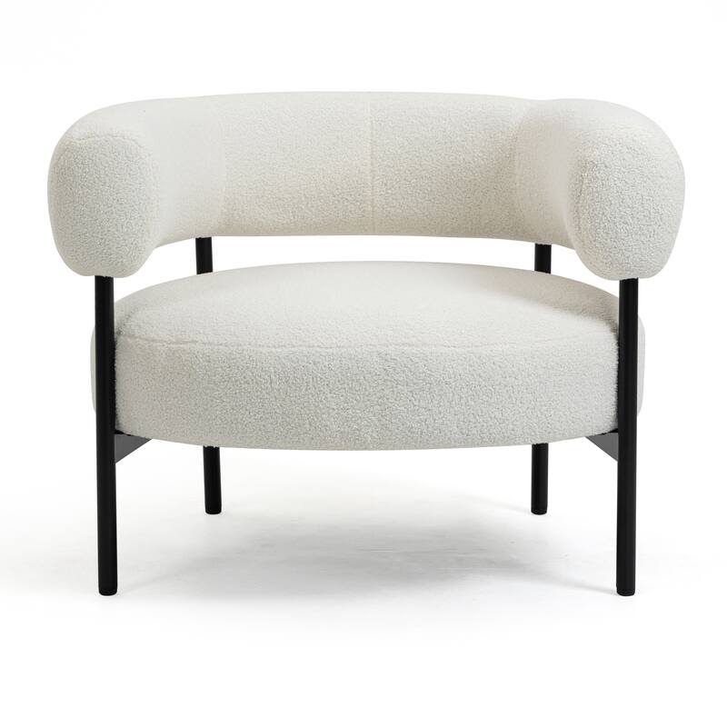 Ayuka White Boucle Accent Chair with Black Iron Legs