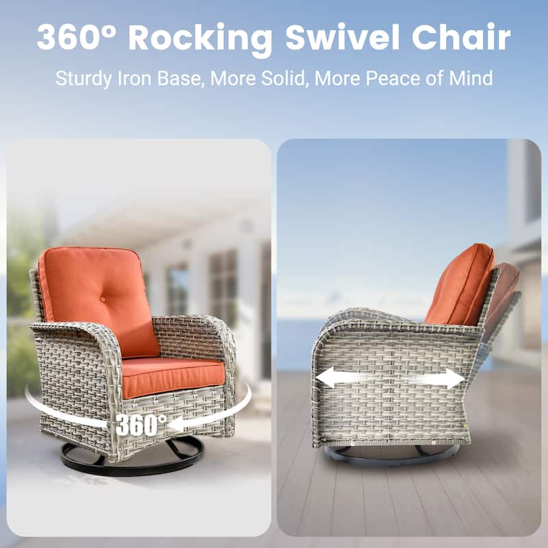 OVIOS 10 Pieces Outdoor Wicker Swivel Chair Set With Solar-Powered Coffee Table