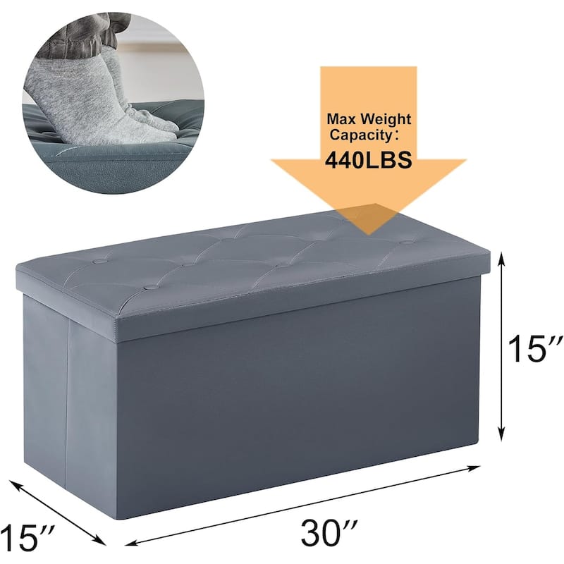 VECELO Folding Storage Ottoman, Bedroom Storage Bench, Versatile Footrest Footstool Tufted Faux Leather Chest for Living Room