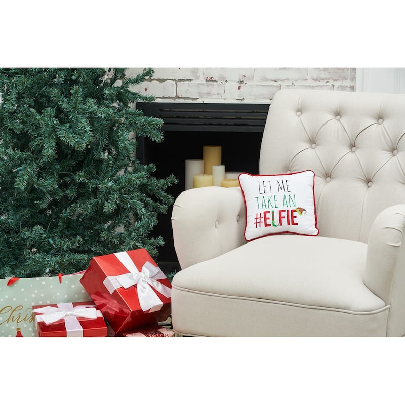 10" x 10" let's Take an Elfie Embroidered Christmas Throw Pillow