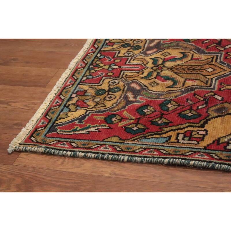 Hand Knotted Oriental 100% Wool Carpet Traditional Floral Red Tabriz Runner Rug - 10' 6'' X 2' 0''