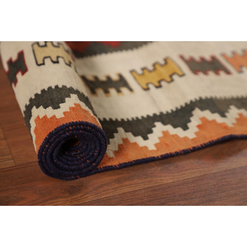 Red Kilim Qashqai Persian Vintage Rug Flatweave Wool Carpet - 5'3"x 8'2"