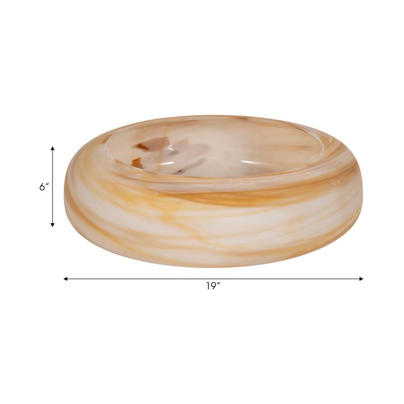 Round Glass Decorative Bowl with Swirl Pattern - 19", Orange - 19.0"