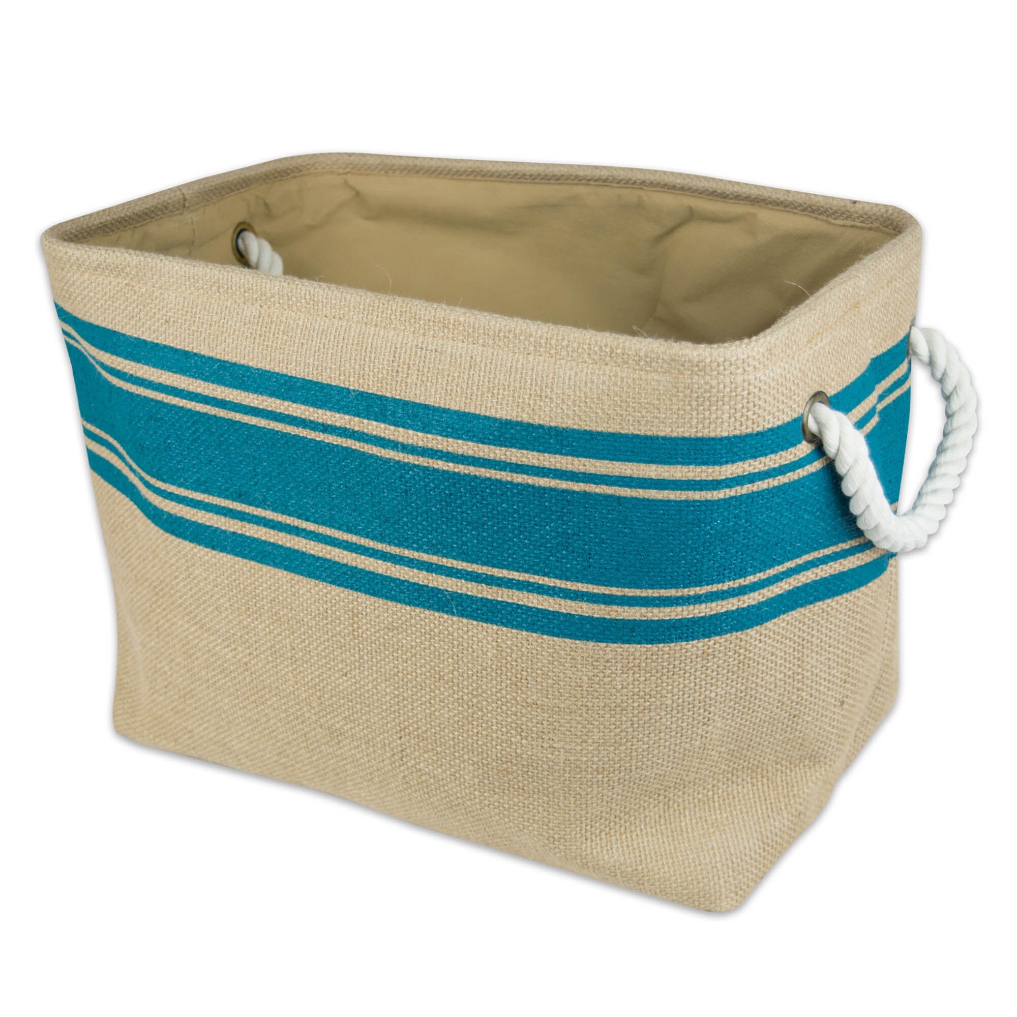 Shop 16 Teal Blue Striped Burlap Storage And Laundry Bin Overstock 31714856