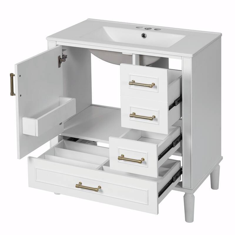 30" Bathroom Vanity with Ceramic Sink, Soft-Close Door, Built-in Shelf & Ample Storage