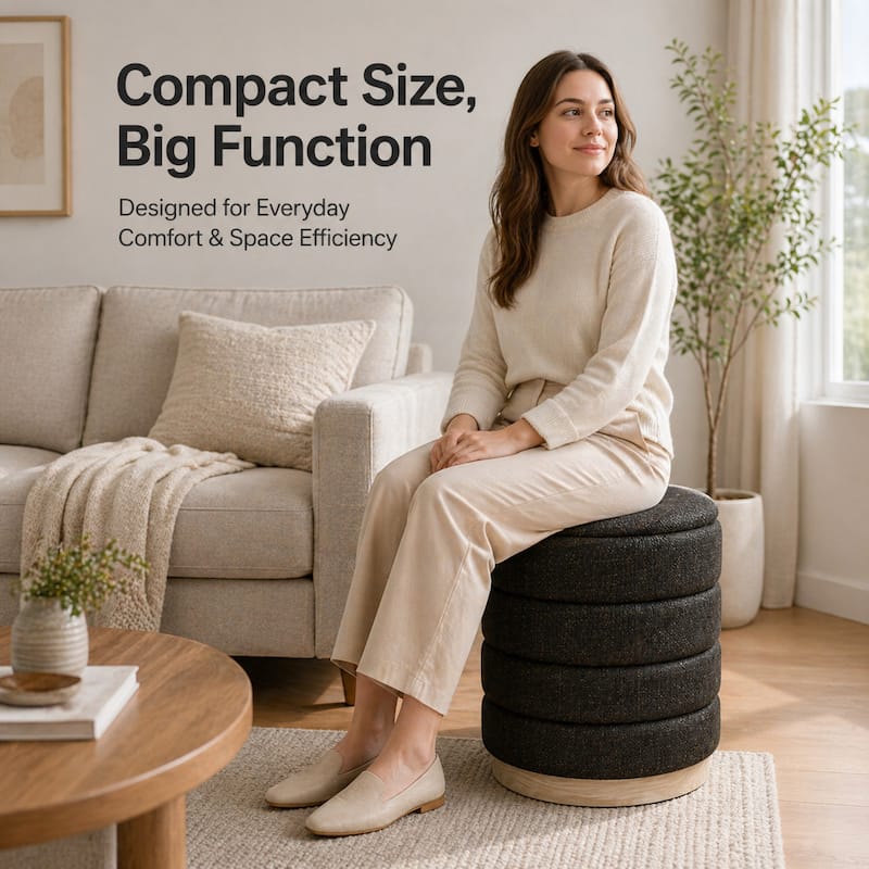 Aria Home Modern Cylinder Ottoman with Hidden Storage Upholstery Seat