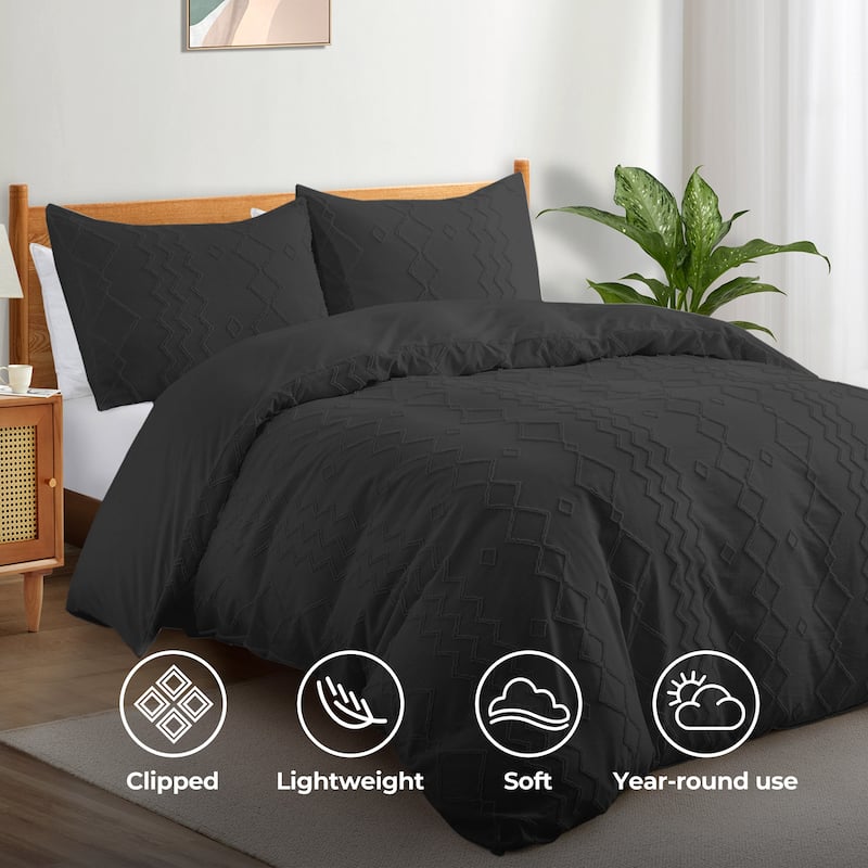 Bohemian Clipped Duvet Cover Set with Zipper Closure