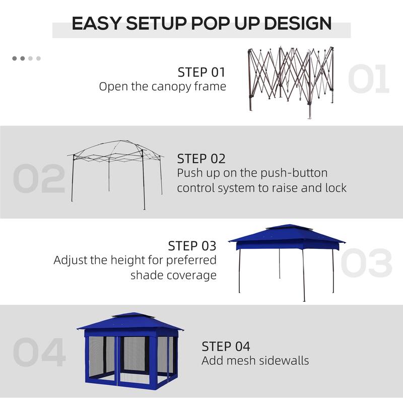 Outsunny 11' x 11' Pop Up Canopy, Outdoor Patio Gazebo Shelter with Removable Zipper Netting, Instant Event Tent w/ 114 Square