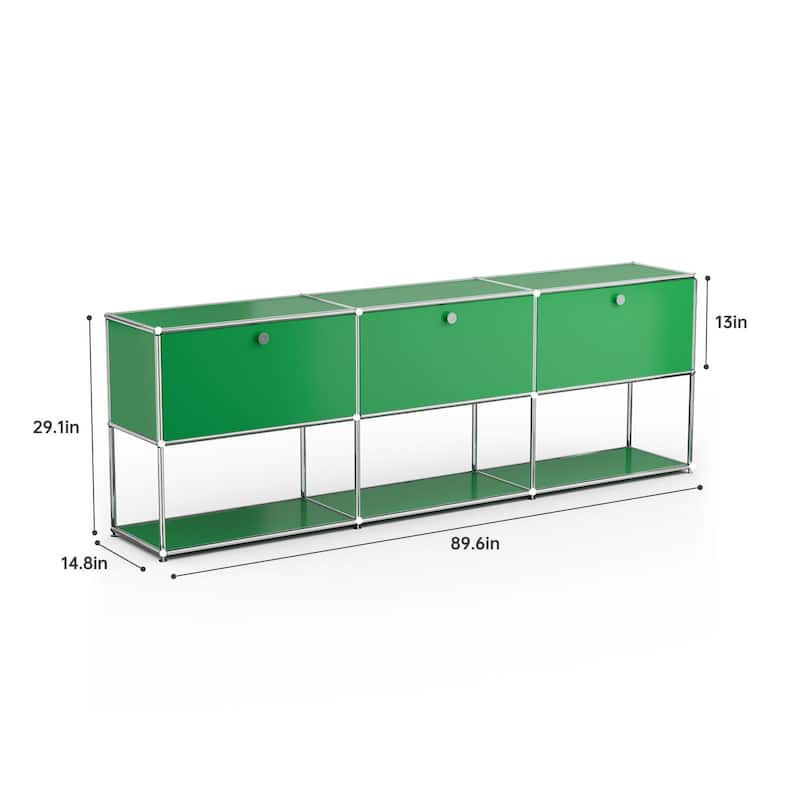 Modern Storage Cabinet Metal Organizer for Living Room and Home Office - Green 2 layer 3 door