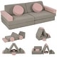 preview thumbnail 9 of 7, Kids Play Couch, 12 Pieces Kids Couch for Playroom Bedroom, Convertible Foam Floor Cushions for Boys and Girls, Pink