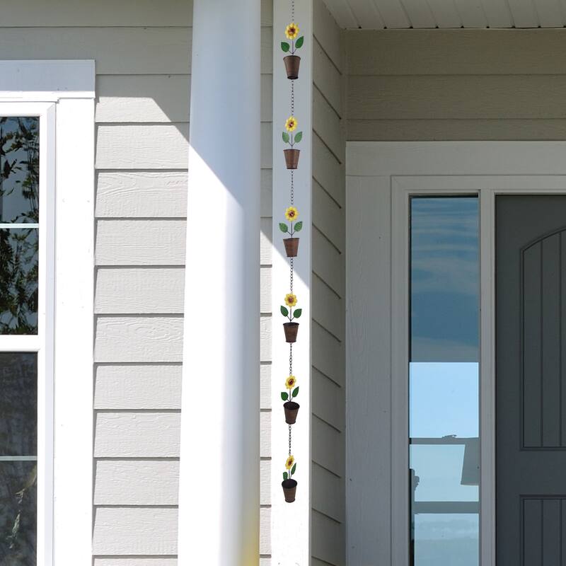 Metal Hanging Sunflower Pot Chain Rain Catcher