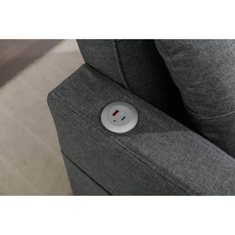 Wear-resistant Linen Fabric Futon Sofa Chair with Arms and USB Ports