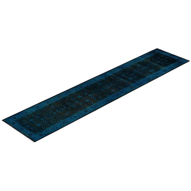 Overton Hand Knotted Wool Vintage Inspired Modern Contemporary Overdyed Black Runner Rug - 3' 0" x 14' 4"
