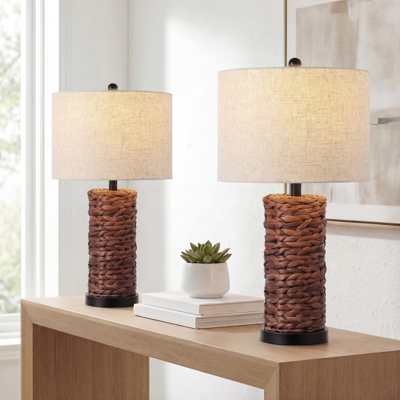 Enzo 25" Coastal Water Hyacinth LED Table Lamp, (Set of 2), by JONATHAN Y - Dark Brown