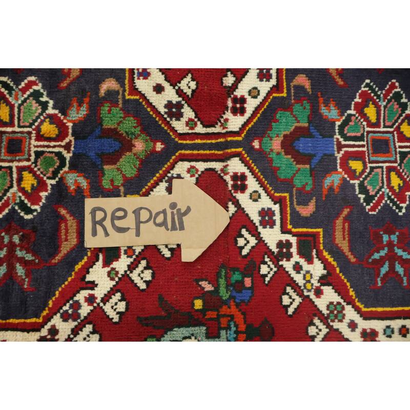 Hand Knotted Oriental 100% Wool Carpet Traditional Geometric Red Shiraz Area Rug - 5' 0'' X 3' 1''