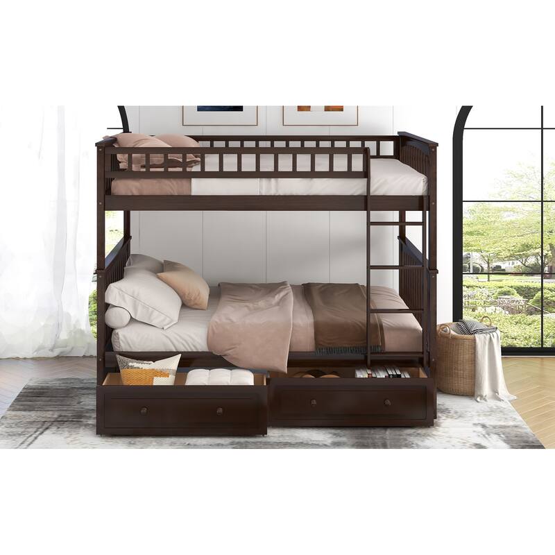 Twin over Twin Bunk Bed with Drawers, Convertible Beds