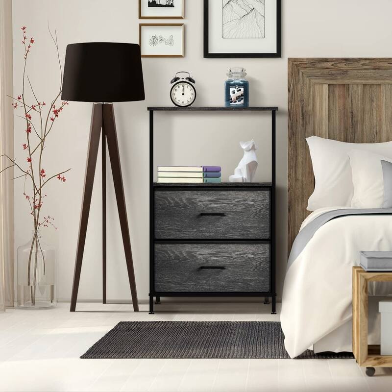 Nightstand 2-Drawer Shelf Storage - Bedside Furniture End Table Chest
