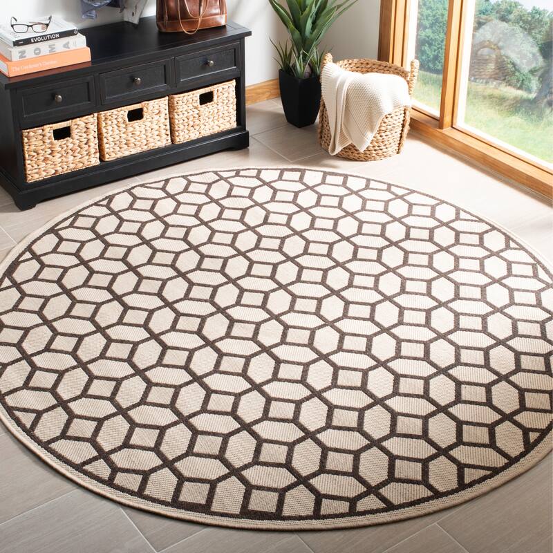 SAFAVIEH Linden Felia Indoor/ Outdoor Waterproof Patio Backyard Rug - 6'7" Round - Natural/Brown