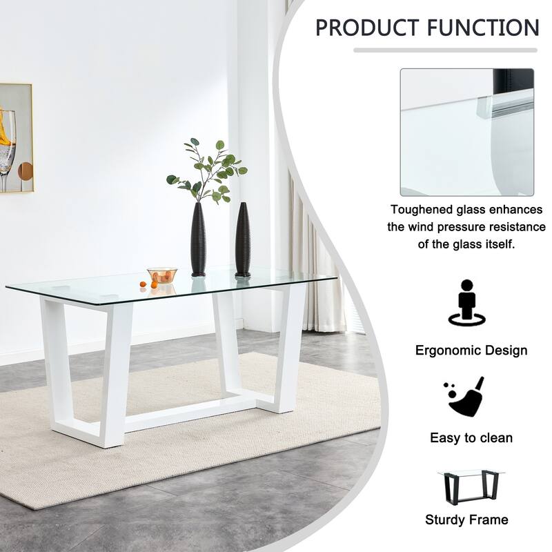 Seating 6-8 People, This Modern, With Tempered Glass Top And Mdf Stand - Transparent,White