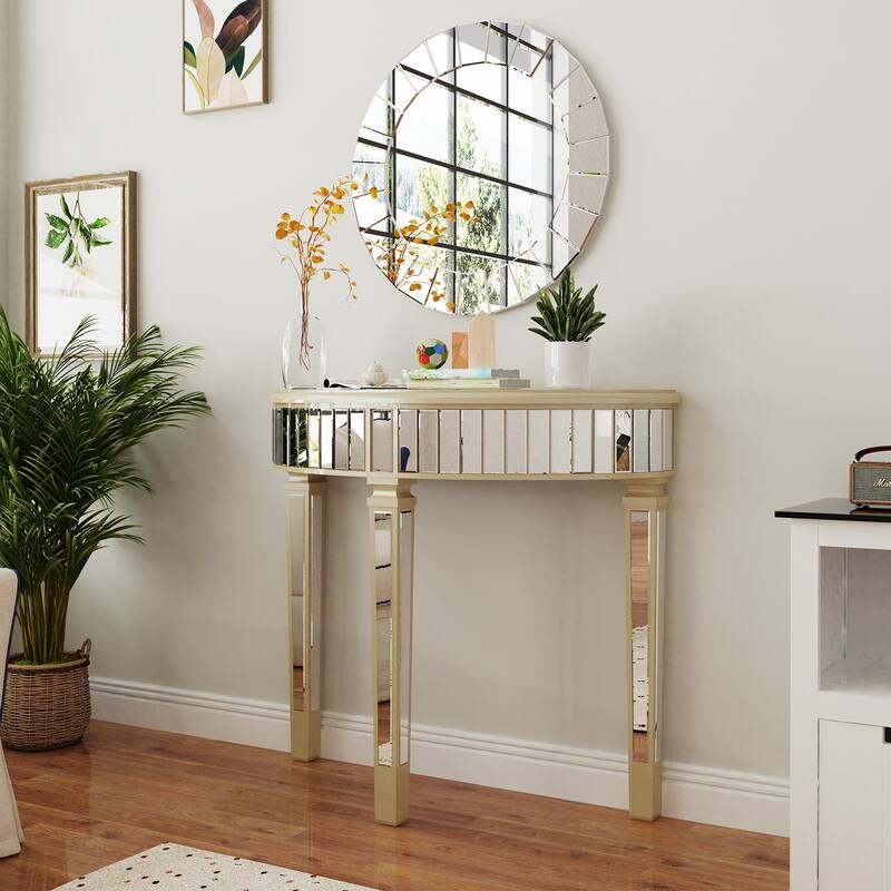 Silver Mirrored Console Table Half-moon