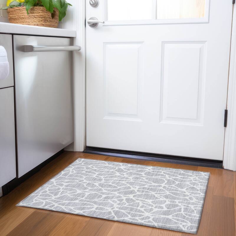 Premium Washable Super Soft Contemporary Ellie Mayfield Rug - Silver - 1'8" x 2'6"