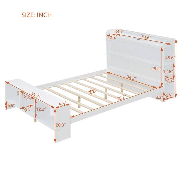 dimension image slide 1 of 2, Platform bed with LED lights and USB port
