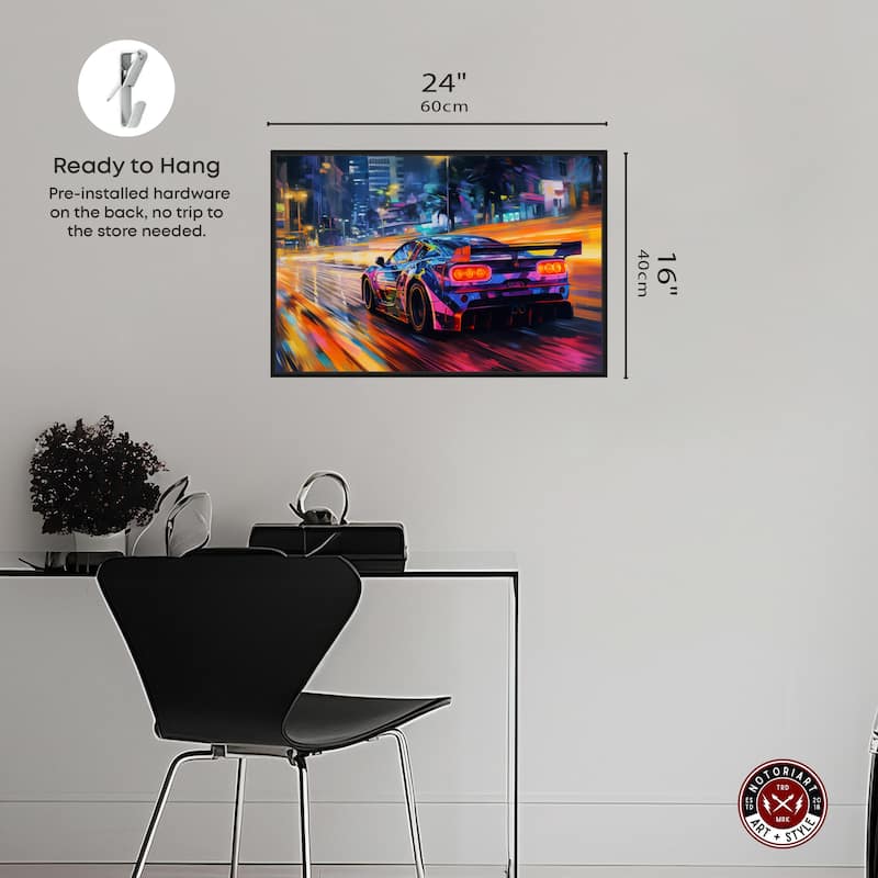 Notoriart Night Drive Vibes Framed Car 1 Piece Canvas Wall Art