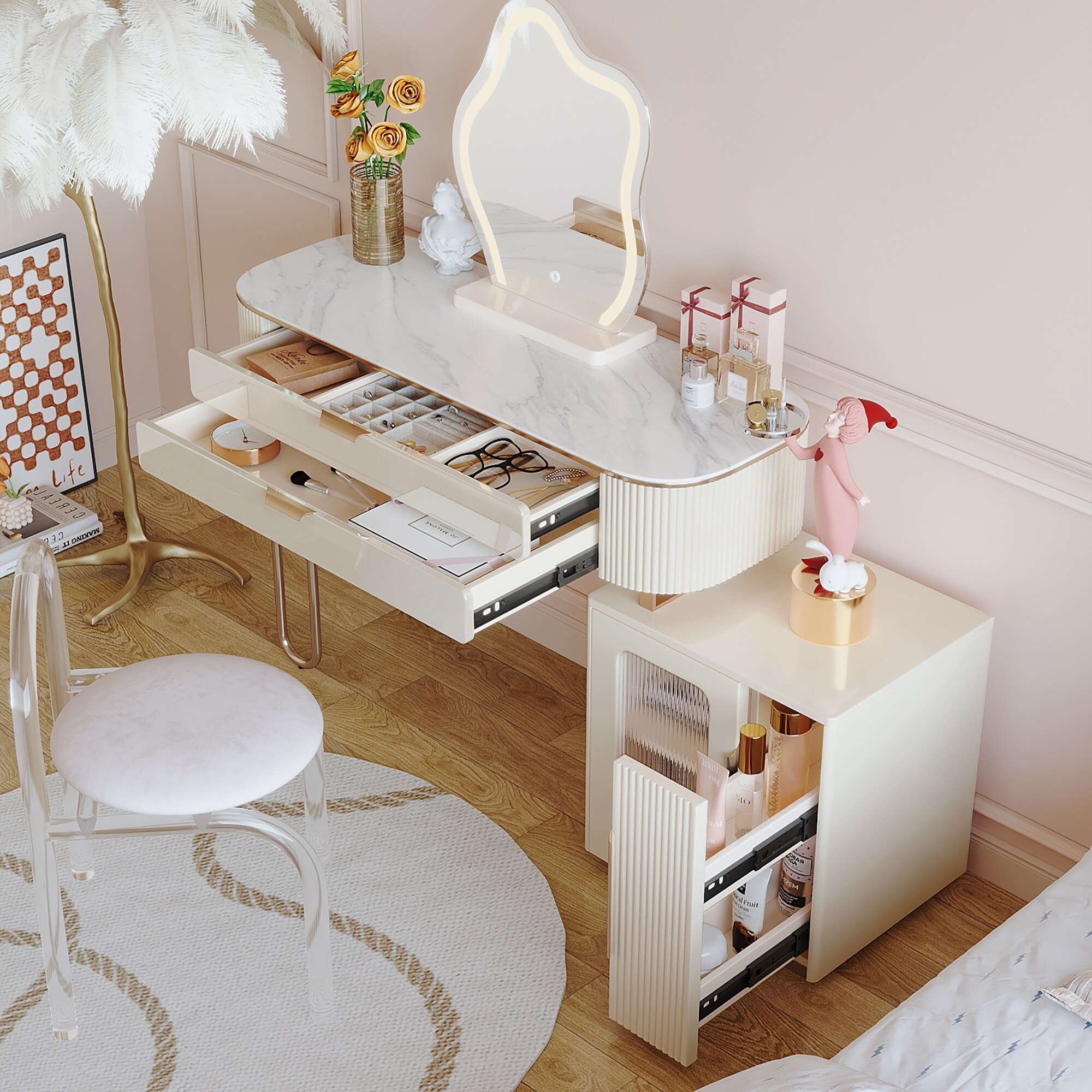 JASIWAY Modern Makeup Vanity Dressing Table with Drawers White